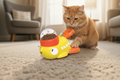 Chat jouant avec le jouet canard - ambiance cosy